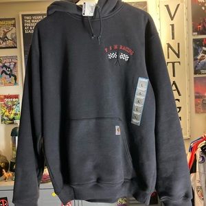 NWT carhartt f and m racing flag embroidered heavyweight hoodie